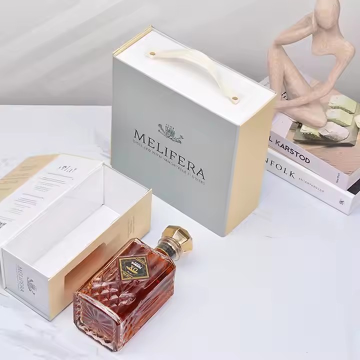 Custom luxury rigid gift box with leather handles
